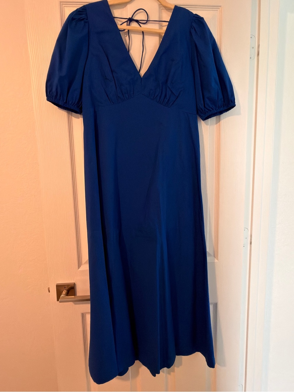 LOFT Cobalt V-Neck Puff Sleeve Midi Dress